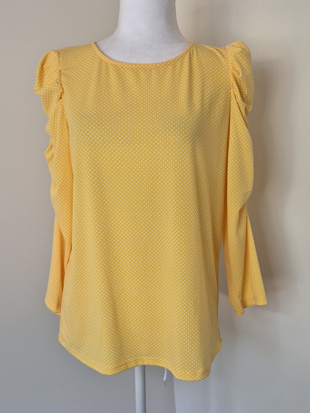 Adrianna Papell Yellow Polka Dot Ruffle-Sleeve Blouse Size S‎